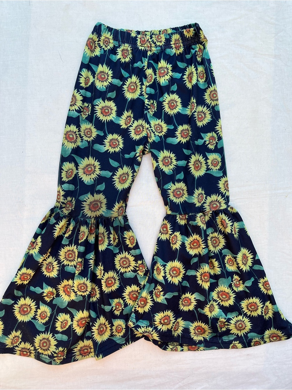 Girls Sunflower Print Bell Bottoms - Navy